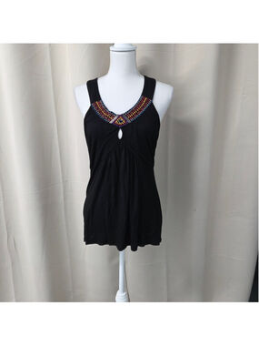 Cable & Gauge Black Tank Top with Colorful Embellishments Size L